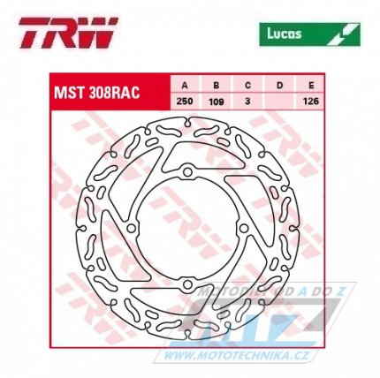 Kotou brzdov TRW MST308RAC (250/109/4D) - Kawasaki KX125+KX250+KXF250+KXF450 + KLX450