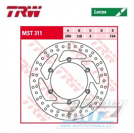 Kotou brzdov TRW MST311 (250/118/6D) - Suzuki RM125+RM250+RMX250 + DRZ400S+DRZ400E + Yamaha YZ125+YZ250+YZ250X+YZF250+YZF250X+YZF426+YZF450+YZF450X + WRF250+WR250+WRF426+WRF450