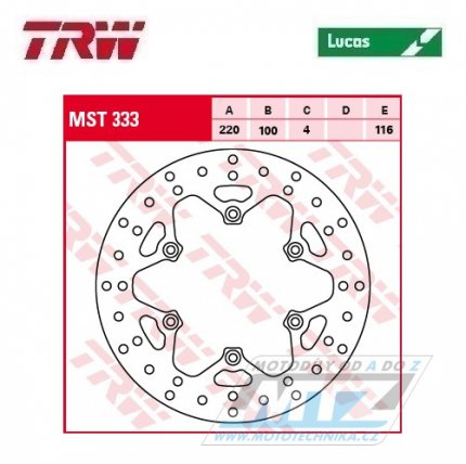 Kotou brzdov TRW MST333 (220/100/6D) - kulat design - Kawasaki KX125 / 89-02 + KX250 / 87-02 + KX500 / 89-04 + KDX200 / 89-94 + KLX300 / 97- 07