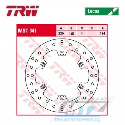 Kotou brzdov TRW MST341 (220/118/6D) - Suzuki RM125 / 88-98 + RM250 / 87-98 + RMX250 + DRZ400S / 00-20 + DRZ400E / 00-07