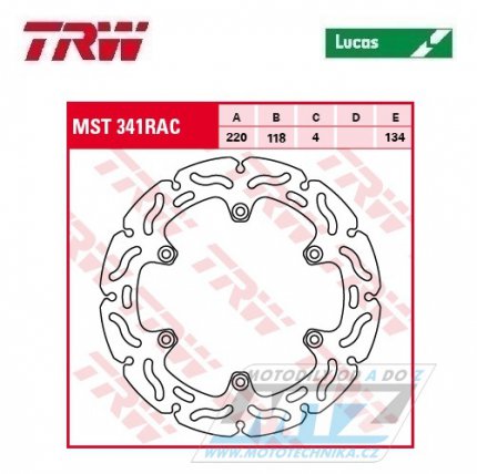 Kotou brzdov TRW MST341RAC (220/118/6D) - zubat desing - Suzuki RM125 / 88-98 + RM250 / 87-98 + RMX250 + DRZ400S / 00-20 + DRZ400E / 00-07