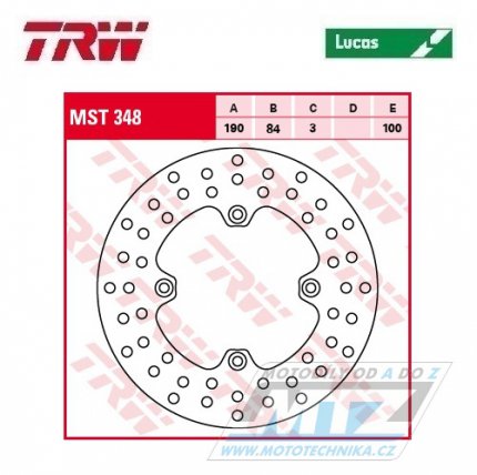 Kotou brzdov TRW MST348 (190/84/4D) - Yamaha YZ65 / 18-23 + YZ80 / 93-01 + YZ85 / 02-23