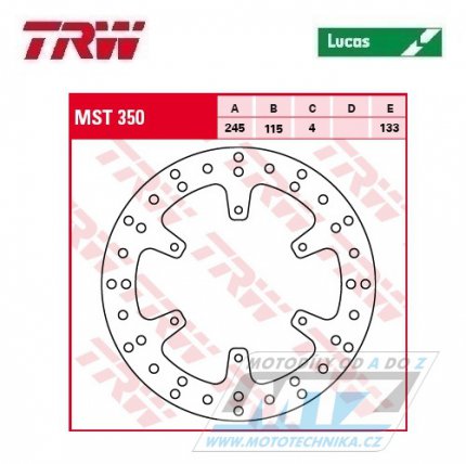 Kotou brzdov TRW MST350 (245/115/4D) - Yamaha YZ125 / 02-18 + YZ250 / 02-18 + YZ250X / 16-18 + YZF250 / 02-18 + YZF250X / 15-18 + YZF426 / 02 + YZF450 / 03-17 + YZF450X / 16-19 + WRF250 / 02-18 + WR250R / 08-20 + WRF426 / 02