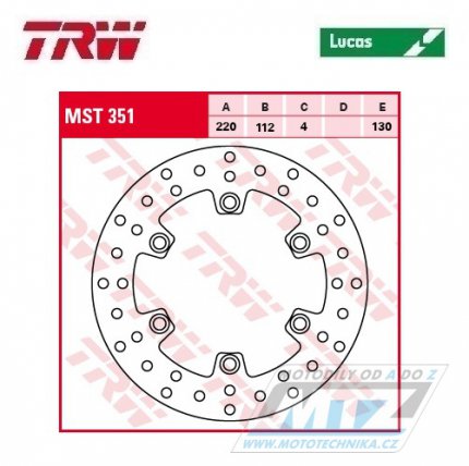 Kotou brzdov TRW MST351 (220/112/6D) - Husqvarna CR125 / 92-99+CR250 / 92-99 + TC410 / 99+TC610 / 99 + TE410 / 93-00+TE410E / 98-01 + TE610E / 98-99+TE610 / 92-99 + WR125 / 92-99+WRE125 / 95-99 + WR250 / 92-99+WR360 / 92-99