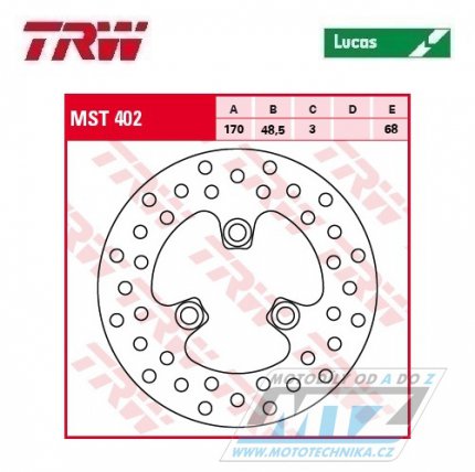 Kotou brzdov TRW MST402 (170/48,5/3D) - Kawasaki KFX400 / 03-06 + Suzuki LTZ250 Quadracer + LTZ400QuadSport / 03