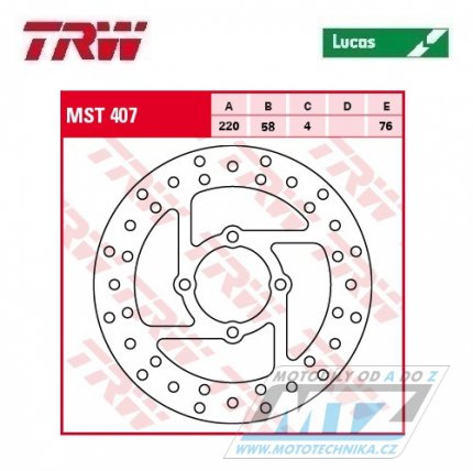 Kotou brzdov TRW MST407 (220/58/4D) - Derbi DXR200+DXR250 + Yamaha YFS200Blaster / 88-07 + YFM350 Wolverine / 95-05 + YFZ350 Banshee / 90-06 + YFM660R Raptor / 01-05