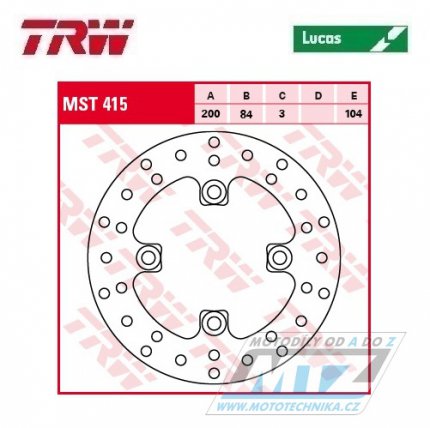 Kotou brzdov TRW MST415 (200/84/4D) - Kawasaki KVF350 Prairie + KVF650 Prairie + KVF650 Brute Force / 05-13 + KVF700 Prairie / 04-06 + KVF750 Brute Force / 05-12