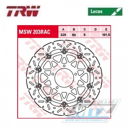 Kotou brzdov plovouc TRW MSW203RAC (320/80/5D) - zubat design MV Agusta Brutale675+F3 + Brutale800+Rivale800+Stradale800+Tourismo800