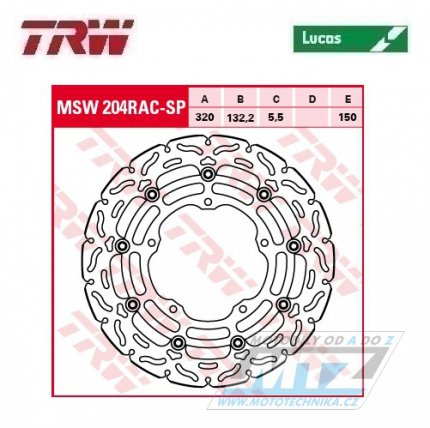 Kotou brzdov plovouc TRW MSW204RAC-SP (320/132/5D) - zubat design Yamaha YZF-R6 + MT10 + YZF-R1