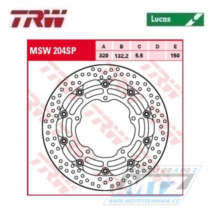 Kotou brzdov plovouc TRW MSW204SP (320/132/5D) - zubat design Yamaha YZF-R6 + MT10 + YZF-R1