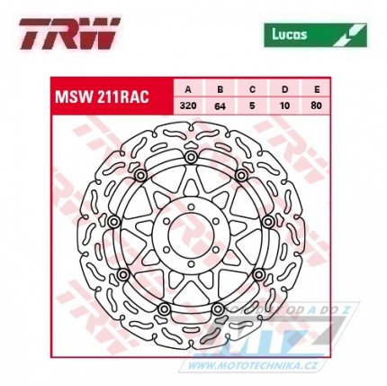 Kotou brzdov plovouc TRW MSW211RAC (320/64/6D) - zubat design - Aprilia+Benelli+Bimota+BMW+Cagiva+Ducati+KTM+Laverda+Morini+Moto Guzzi+Voxan+Yamaha