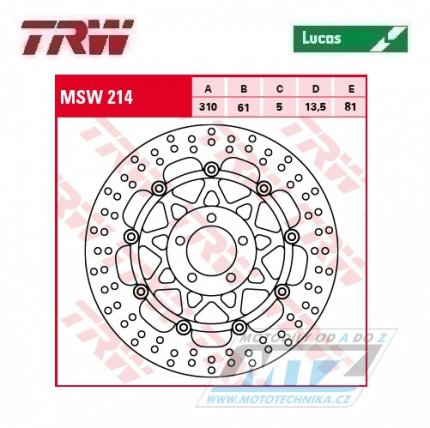 Kotou brzdov plovouc TRW MSW214 (310/61/5D) - kulat design - Kawaski ZXR400 / 91-03+ZX7R Nijna / 89-95+ZXR750R / 89-92+ZXR750 / 89-95+ZX9R Ninja / 00-01+Zephyr1100 / 93-98+ZRX1100 / 97-00+ZZR1100 / 90-92+ZRX1200 / 01-06+ZRX1200R+ZRX1200S / 01-06