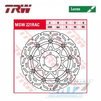 Kotou brzdov plovouc TRW MSW221RAC (300/64/6D) - zubat design - Cagiva Freecia + Ducati + Indian + Moto Guzzi + Moto Morini + Victory + Yamaha TZ+XJR+FZR+FZS Fazer+TDM+TRX