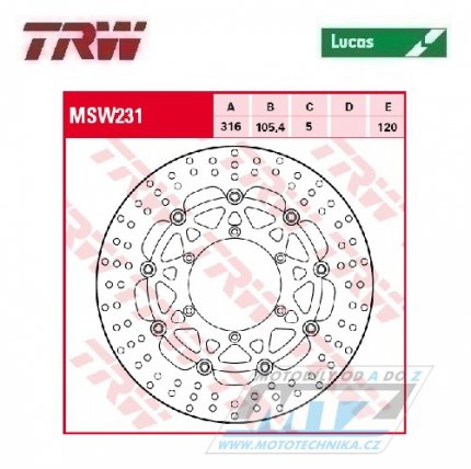 Kotou brzdov plovouc TRW MSW231 (316/105/6D) - kulat design - MZ660 Skorpion / 94-01