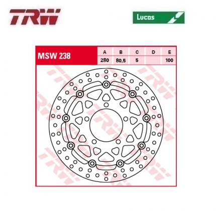 Kotou brzdov plovouc TRW MSW238 (280/80/5D) - kulat design - Kawasaki ZX6R Ninja + ZX6RR Ninja