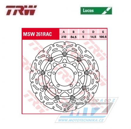 Kotou brzdov plovouc TRW MSW261RAC (310/84,5/5D) - zubat design - Triumph Daytona600 / 03-04 + SpeedFour / 02-05+TT600 / 00-03 + Daytona675 / 06-13+Street triple675 / 08-12