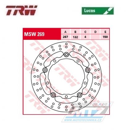 Kotou brzdov plovouc TRW MSW269 (267/132/6D) - kulat design - Yamaha HW125 + X-Max125 + X-Max250 + X-Max300 + X-MAx400 + T-Max500 + T-Max530 + MBK YP125+YP400