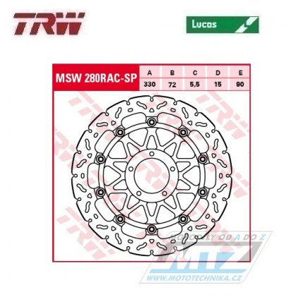 Kotou brzdov plovouc TRW MSW280RAC-SP (330/72/5D) - zubat design - Ducati 848EVO / 12-13+Desmosedici1000 / 07-09 + Panigale+1098+Streetfighter + Monster1200 + Panigale1299